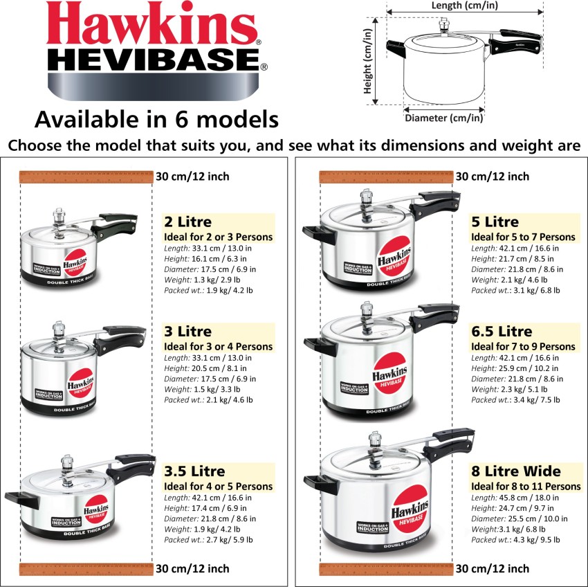 Hawkins H56 Hevibase Induction Compatible Aluminum Pressure Cooker, 5-Liter,SILVER