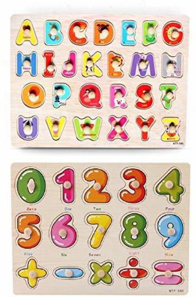 Children Kids Alphabet ABC Numbers 123 wooden jigsaw learning educational  puzzle