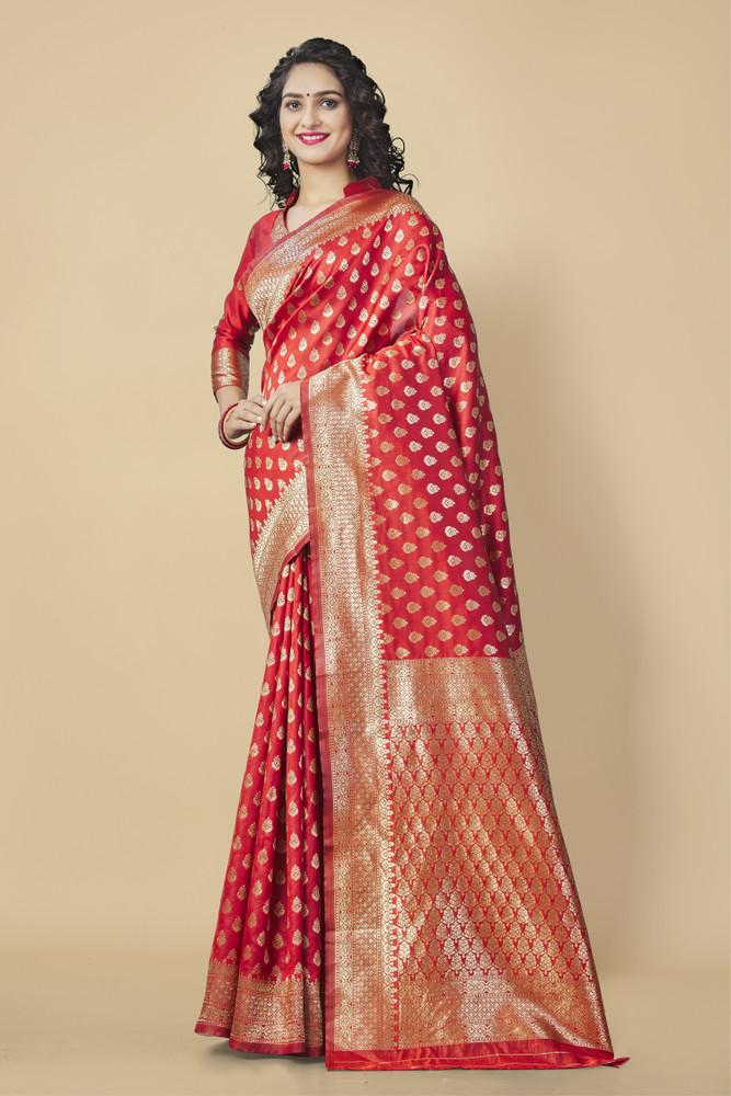 Buy ZIKARAA Printed Banarasi Silk Blend Jacquard Red Sarees