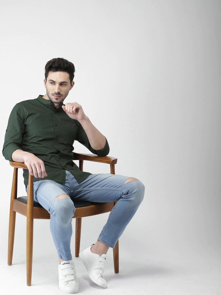 Olive green shirt matching outlet jeans
