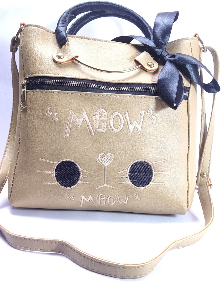 BY BEAUTY Beige Hand held Bag Hellow Meow Hand Bag Cream Price