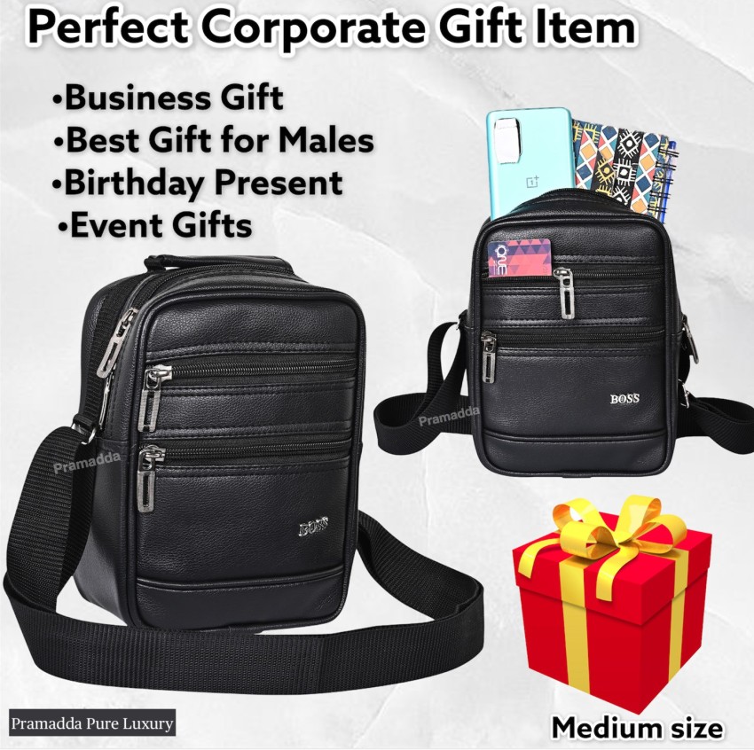 Pramadda Pure Luxury Gloss Leather Small Sling Bag for Men | Chest Slinger  bag | Crossbody Bag| Side Bag Men | Mini Leather Slings | Corporate Gift