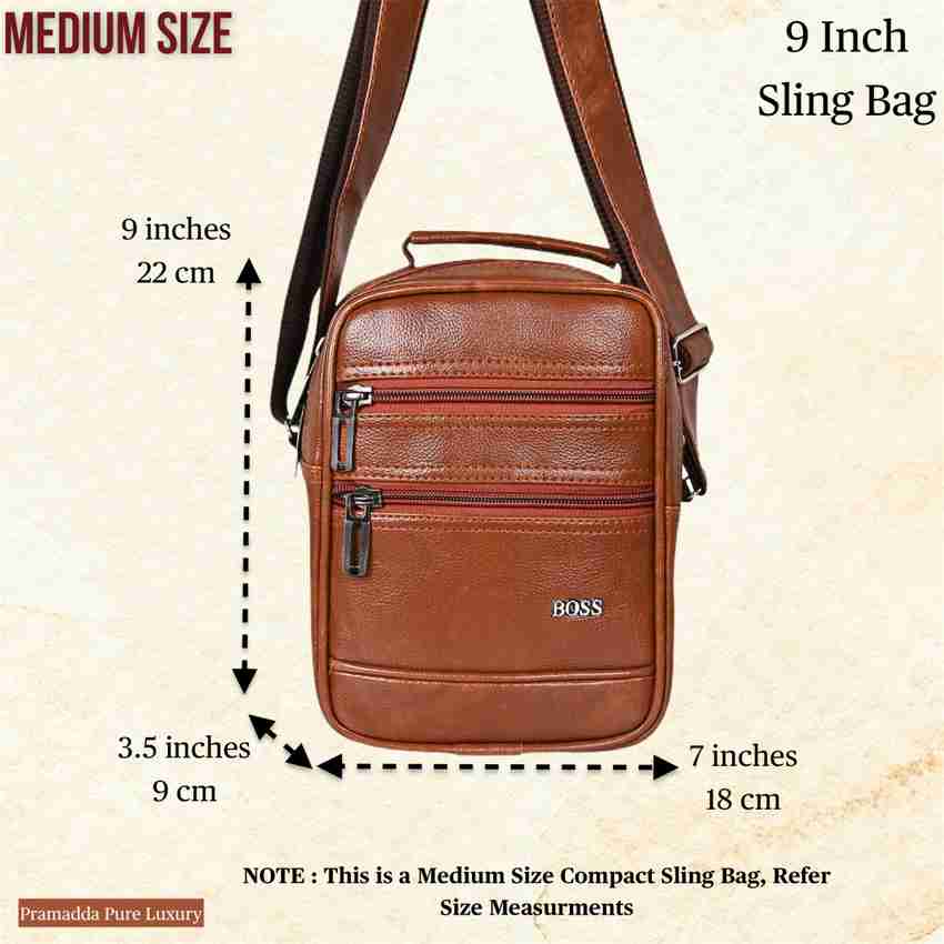 Pramadda Pure Luxury Tan Sling Bag 9 inch Small Leather Sling Bag for Men Women Mobile Messenger Side Bag Sling Bag for men Travel Leather