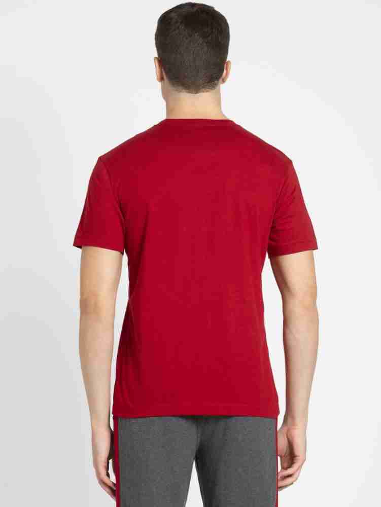 Men's Super Combed Cotton Rich Solid V Neck Half Sleeve T-Shirt - Shanghai  Red