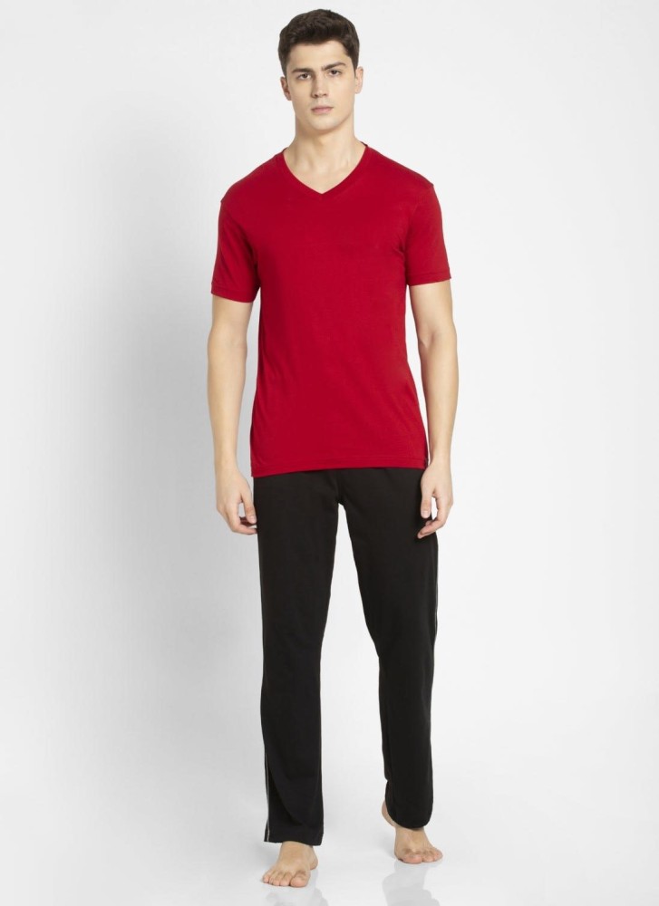 Men's Super Combed Cotton Rich Solid V Neck Half Sleeve T-Shirt - Shanghai  Red