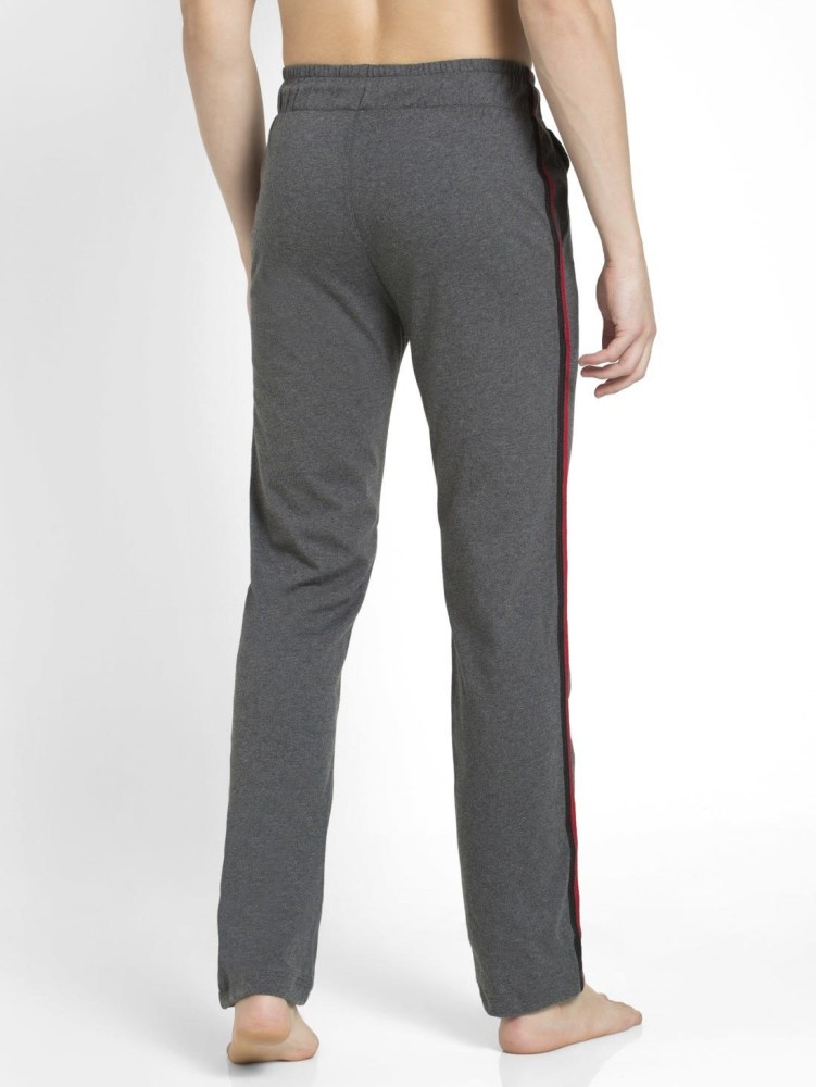 Women's Super Combed Cotton Rich Relaxed Fit Trackpants With Contrast Side  Piping and Pockets - Charcoal Melange