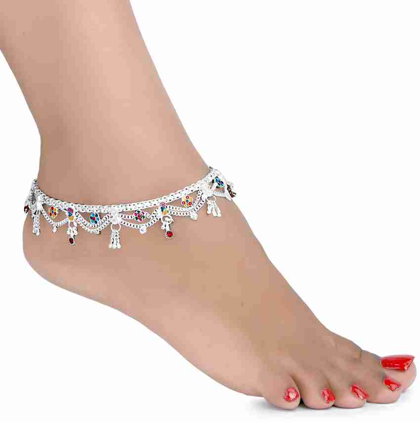 SHASHI ORNAMENTS Indian Traditional Ethnic Fancy Fashion Foot Jewellery Silver Plated White Metal Ghungroo Painjan Payal Leg Chain Stylish Imitation Alloy Anklet Price in India Buy SHASHI ORNAMENTS In...