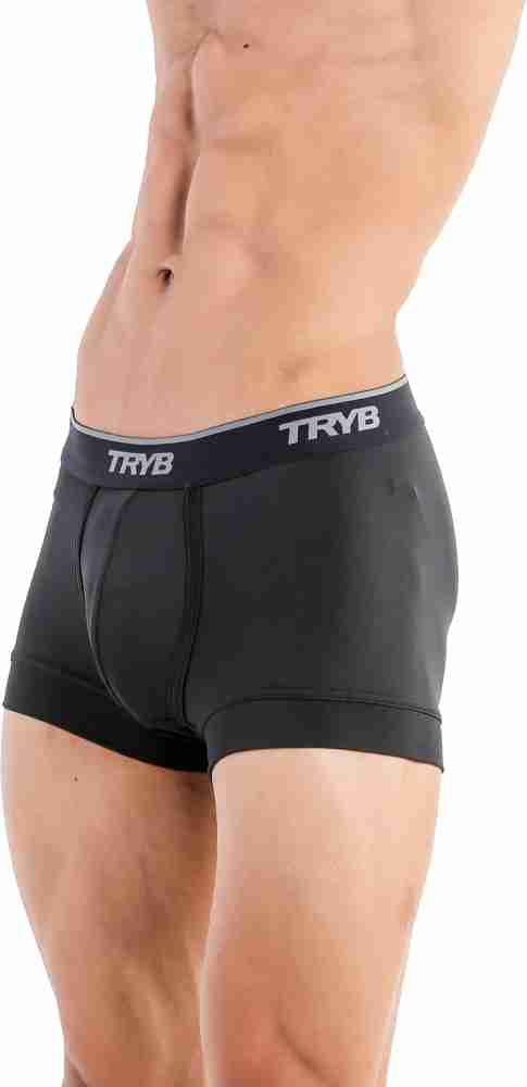 TRYB Mens Sport Performance Stretch Underwear Quick Dry Moisture Wicking  Athletic Active Kooltex Square Cut Boxer Trunk - Pack of 2_NEW