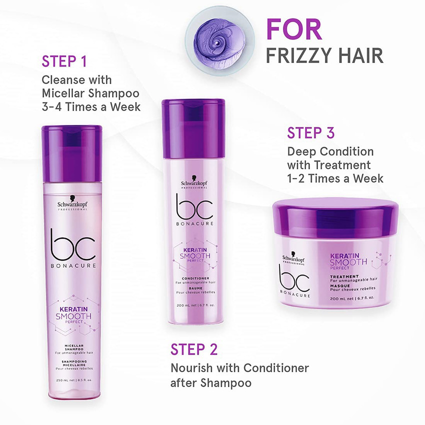 Schwarzkopf Professional ORIGINAL Bonacure Keratin Smooth Perfect Micellar Shampoo 250ML Conditioner 200ML Treatmen 200ml Combo For Dry Frizzy Hair Price in India Buy Schwarzkopf Professional ORIGINAL...