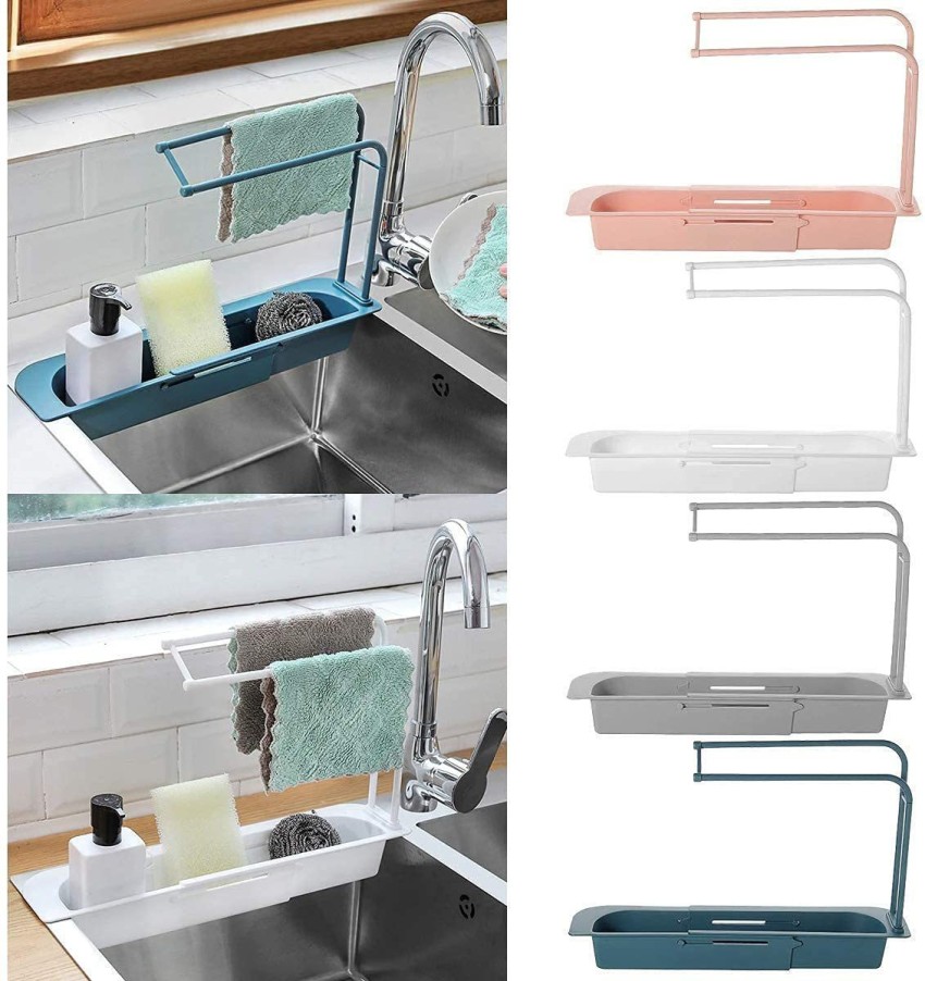 Telescopic Sink Rack Holder Expandable Storage Drain Basket Sink Towel Rack  Dish Rack Over Sink for Home Kitchen