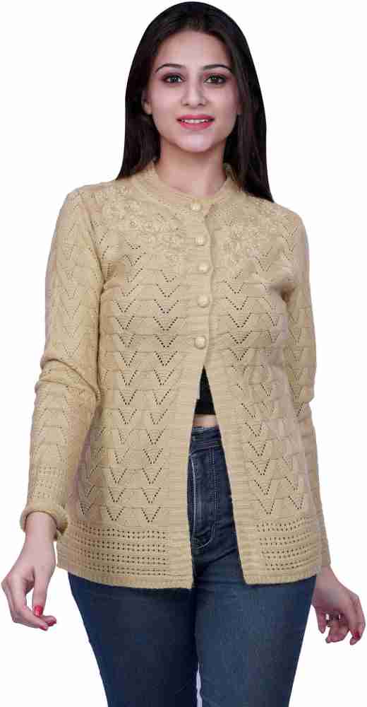 Woolpearl Self Design Round Neck Casual Women Brown Sweater Buy