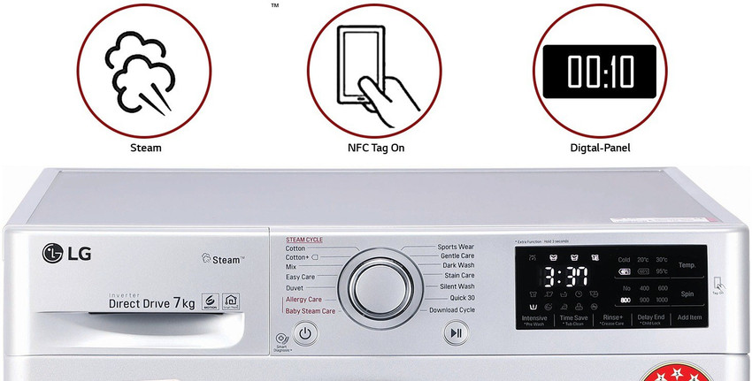 LG 7 kg with Steam inverter Fully Automatic Front Load Washing Machine with In built Heater Silver