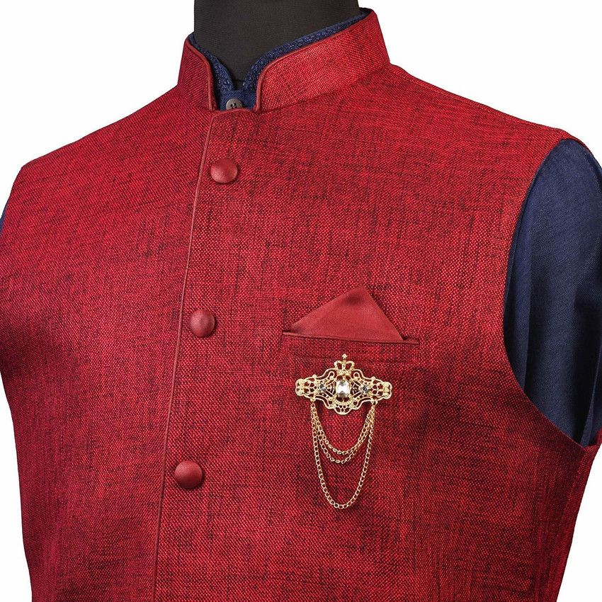 Panjatan Men s Crown Floral Sherwani with Golden Chain Pin Brooch