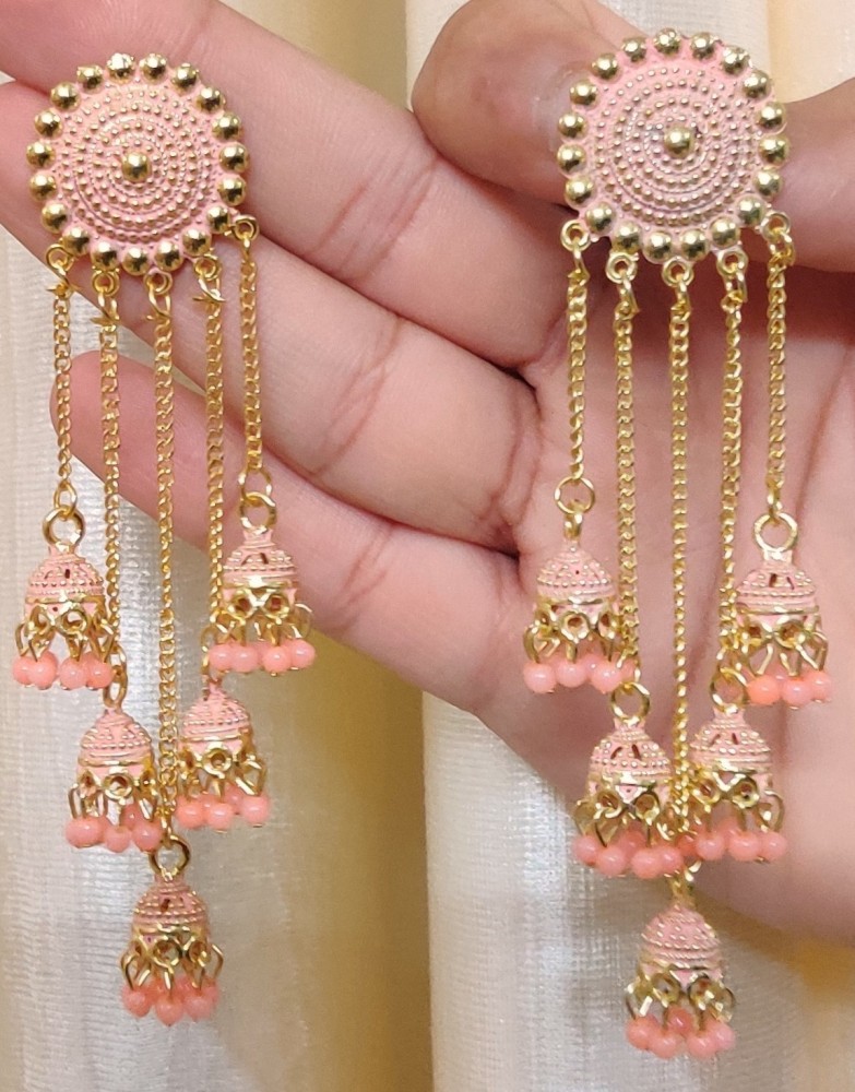 Gold Ethnic Copper Brass Stylish South Indian Screw Back Studs Bali Hoop  Jhumkas Jhumka Earrings Set For Women girls Latest