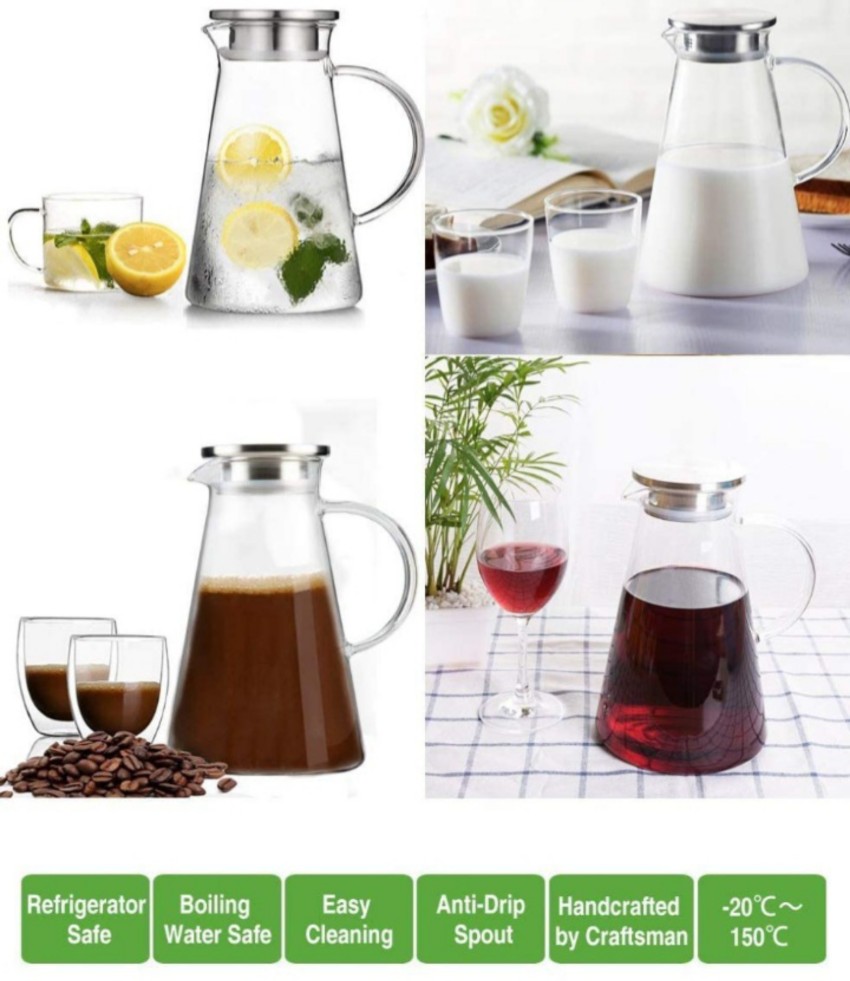 1 Set Glass Carafe Pitcher with Glass Mug Cute Cow Glass Tea Pitcher Kettle  Milk Jug Night Water Carafe for Midnight Drink Home Office Hotel 550ml
