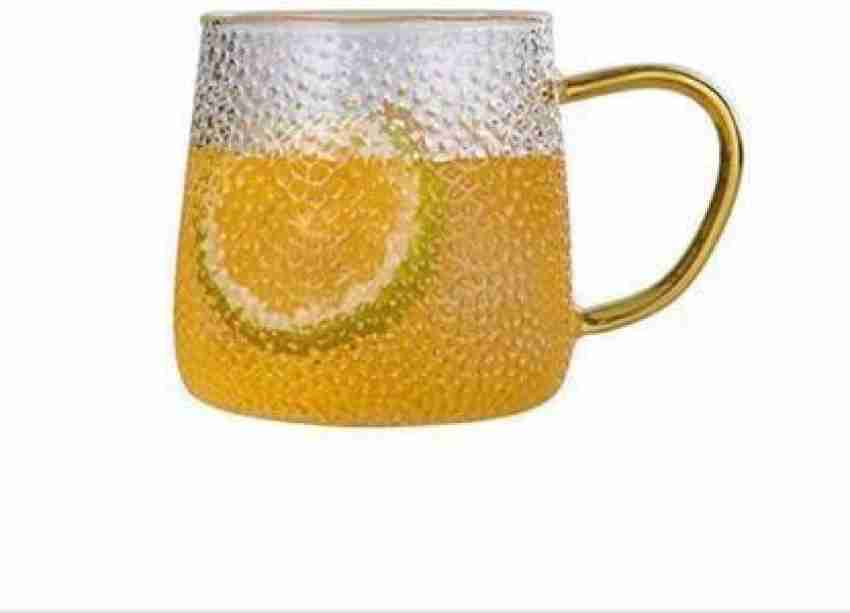 Transparent Big Glass Mug with Golden Handle for Coffee Green Tea Lemon Tea