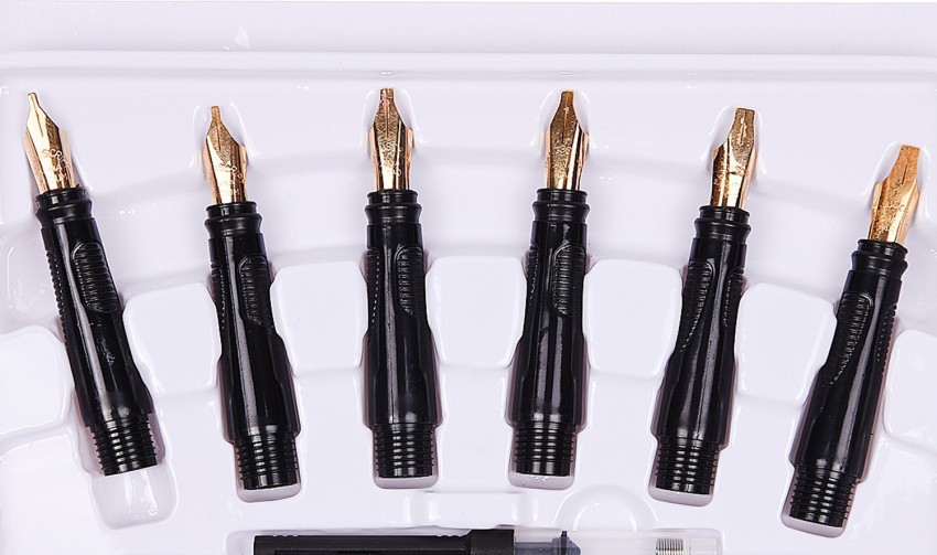 Calligraphy Fountain Pen Set 6 Nibs and 1 Pen 22 Carat Gold Plated Free Ship