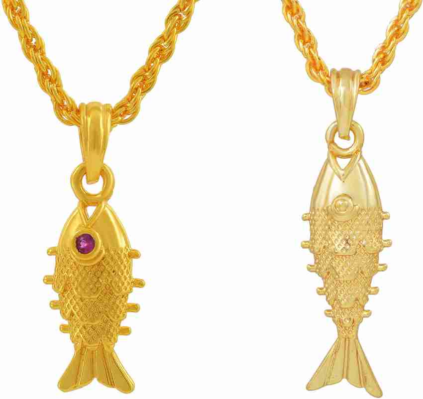 morir 2Pcs Gold Plated Fish Shape Design Pendant Necklace with