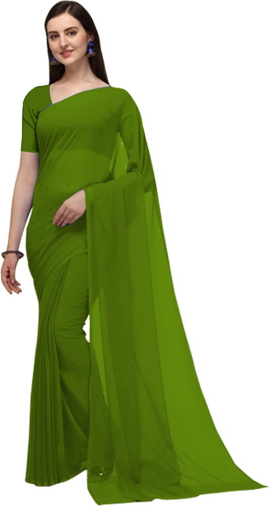 Plain saree with sale designer blouse flipkart