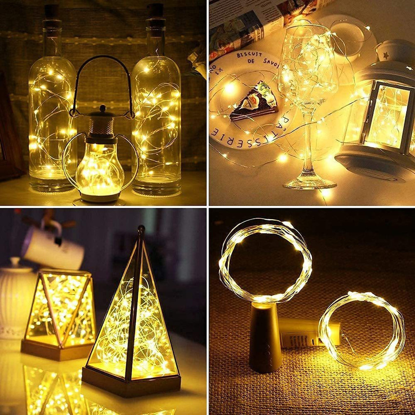Riddhi Golden Line Bottle Lights with Cork 20 LED Battery Operated String Lights Warm White Decorative Fairy Lights Mini Copper Wire Lights for Bedroom Decor Christmas Party Wedding Decorations Pack o...