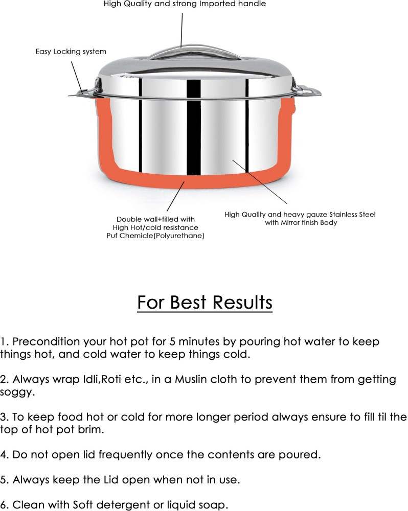 Tmvel Casserole Hotpot, Stainless Steel Insulated Hot Pot, Food Warmer, Keeps Food Warm for Hours Set (2500ml, 3500ml, 5000ml) Beige