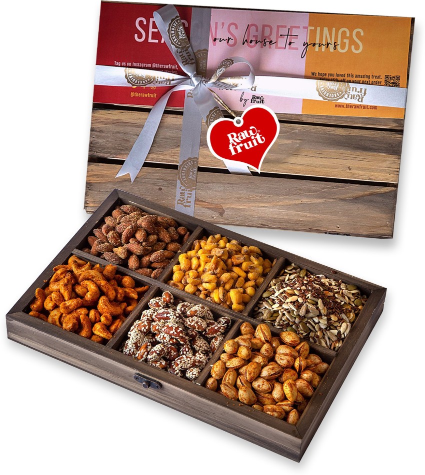 HyperFoods RawFruit Mix Dry Fruit Combo Pack | Roasted Dry Fruit Gift Pack  Dark Wood Dry Fruit Tray | Valentines Day Gift for Boyfriend Girlfriend Wife  Husband Wooden Gift Box Price in