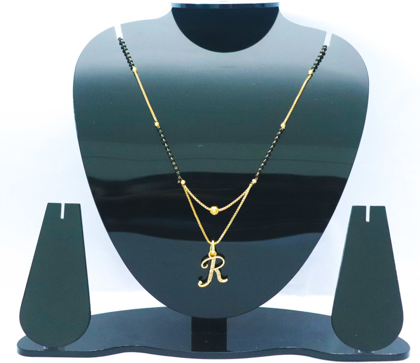 bedlance R letter mangalsutra gold plated pendant locket for girls women alloy design new model 18 INCH short long stylish Traditional fashionable chain alphabet name mangalsutras Alloy Mangalsutra Al...