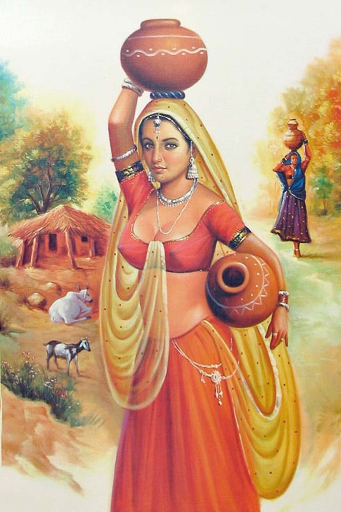 INDIAN NATURAL BEAUTY A BEST PAINTING ART WORK OF INDIAN WOMAN PORTRAIT  PAINTING
