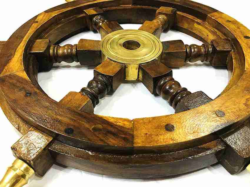 VETERIS Ship Wheel Ships Steering Wheel Nautical Wheel Wood Wheel Ships  Wheel Vintage Nautical Décor Nautical Art - with Brass Handle (24 Inch)  Decorative Showpiece - 60.96 cm Price in India 