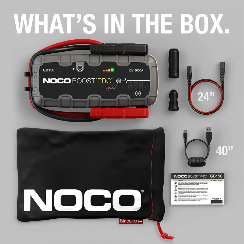 NOCO Boost Pro GB150 3000 Amp 12-Volt UltraSafe Lithium Jump Starter Box,  Car Battery Booster Pack, Portable Power Bank Charger, and Jumper Cables  For Up To 9-Liter Gasoline and 7-Liter Diesel Engines