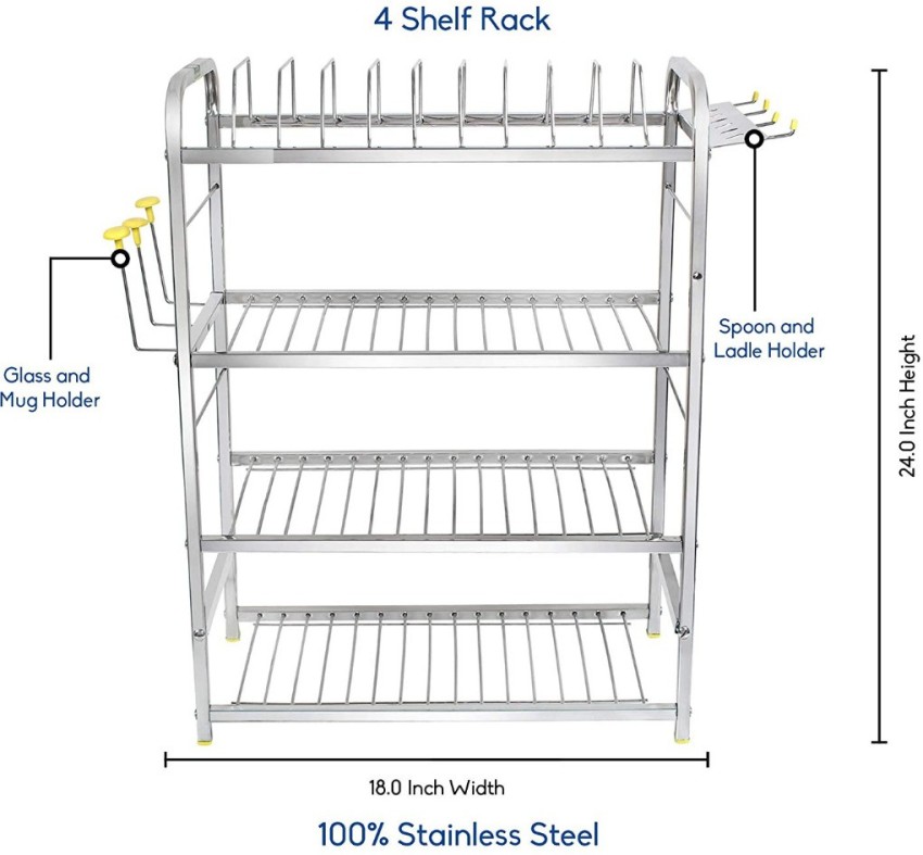 Rectangular Stainless Steel Wall Mounted Kitchen Rack, Shelves: 4,  Size/Dimensions: 2 x 4feet