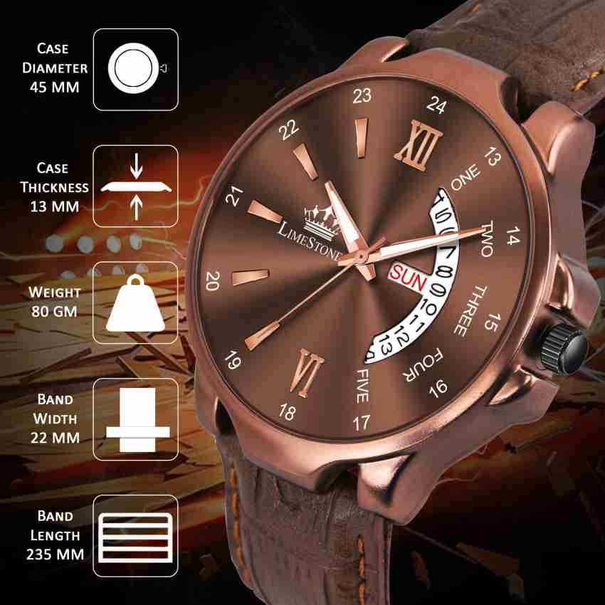 LIMESTONE Day Date Functioning Brown Strap Brown Dial Water Resistant Quartz Operated Leather Strap Analog Watch For Men