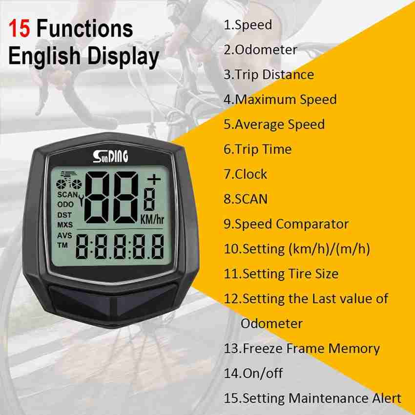 Sunding 581 15 Function Back Light Waterproof Bicycle Computer
