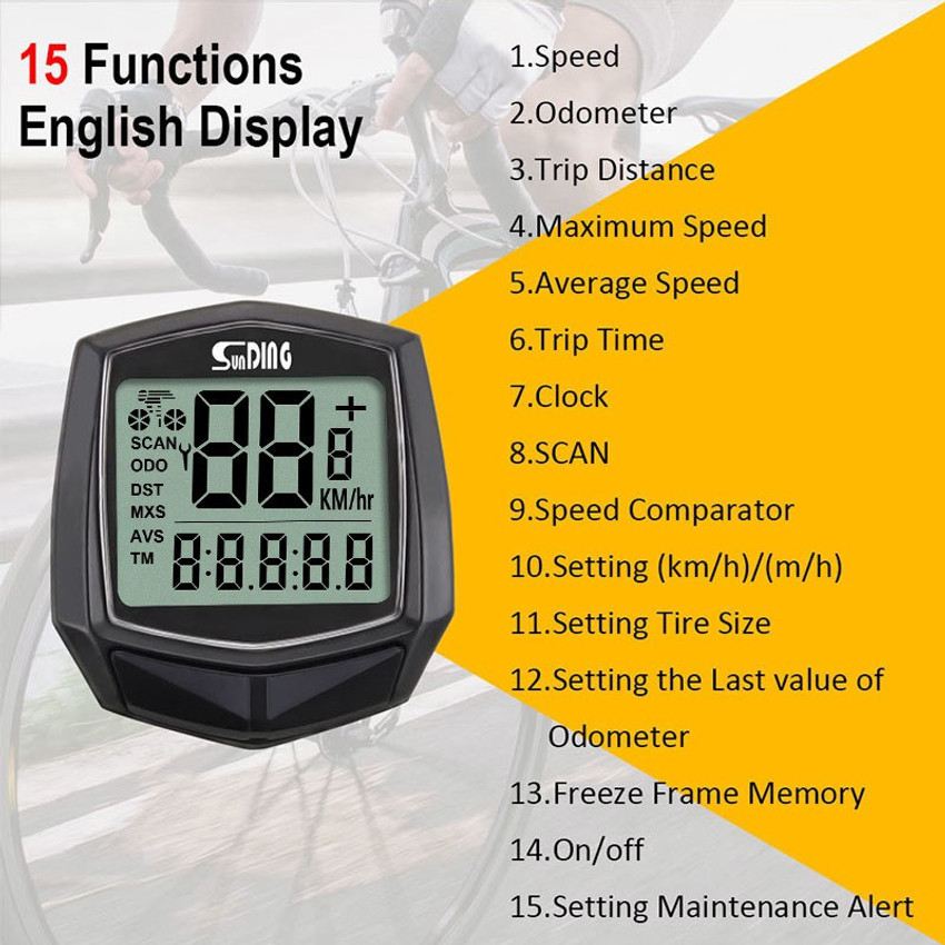 Sunding Bike Speedometer 15 Function Speed Indicator Waterproof