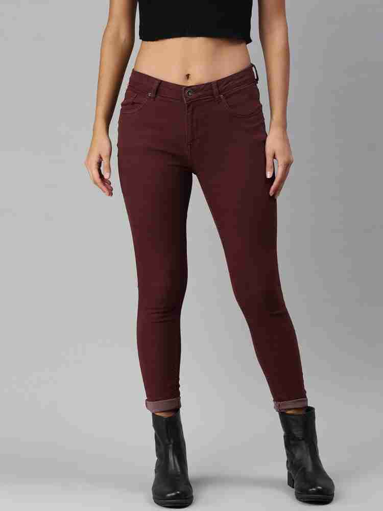 Maroon jeans for hot sale women