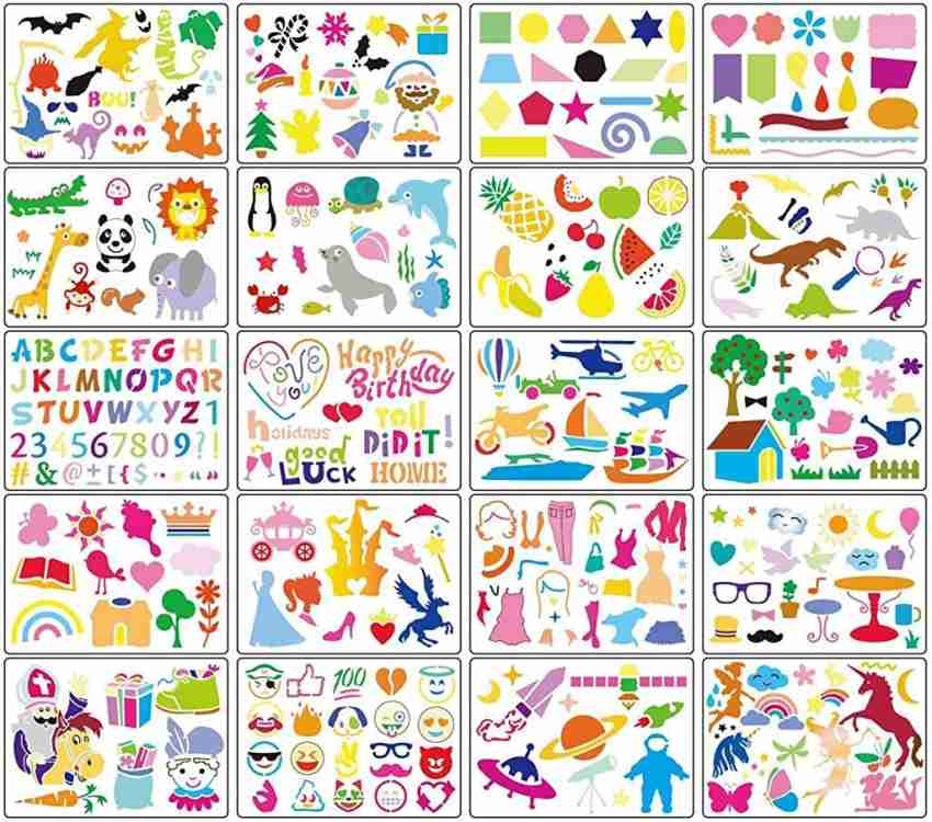 THE LABWORLD Drawing Stencil Stencils Set for Kids Craft Big Size of 12 pcs  Plastic Colorful Animals Cars Shape Tree etc Drawing Stencil Set learning  kit for Kids Craft Big Size of