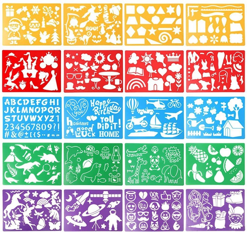 THE LABWORLD Drawing Stencil Stencils Set for Kids Craft Big Size of 12 pcs  Plastic Colorful Animals Cars Shape Tree etc Drawing Stencil Set learning  kit for Kids Craft Big Size of