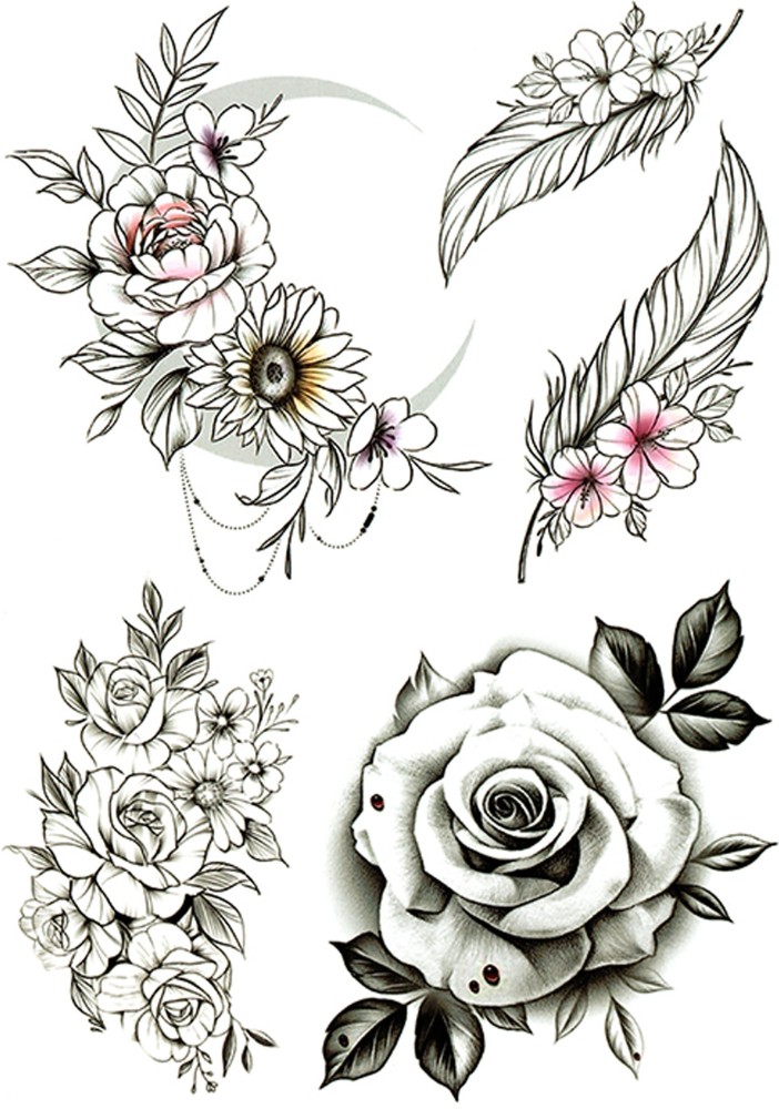 Supperb Temporary Tattoos Black Tribal Flower Leaves  Etsy Canada