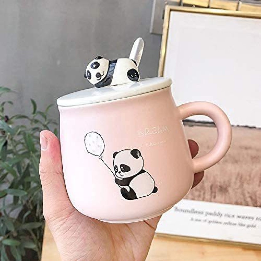 1pc Cute Animal Shaped Ceramic Coffee Mug With Lid