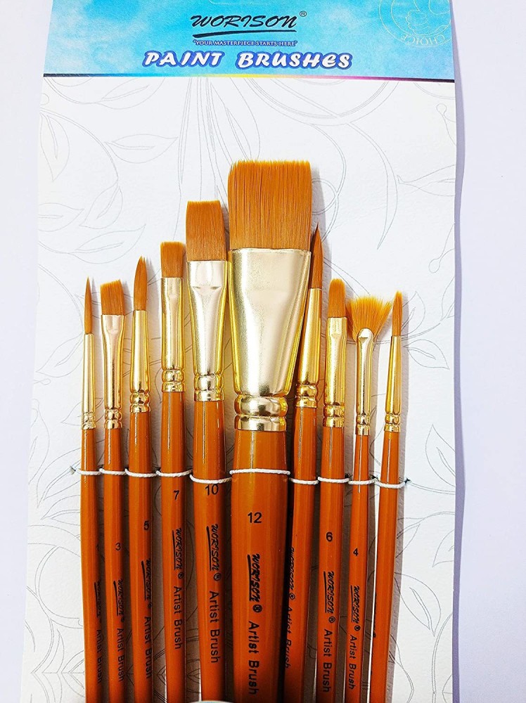 WORISON Professional Paint Brushes Set for Painting, 10 pc  mix Variety of Brushes Types for Watercolor & Acrylic Painting 