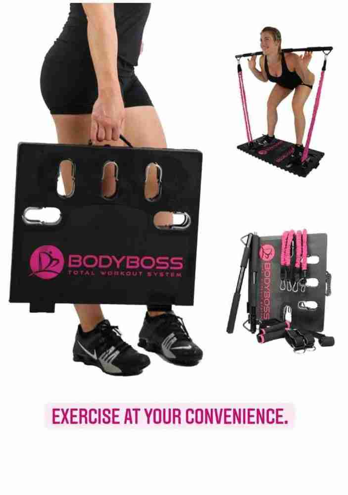 BODYBOSS 2.0 8 kg Full Home Gym Workout Package 4 Nos of Resistance Bands Collapsible Resistance Bar Handles Limb Straps USA Full Portable Gym 4 Bands Total