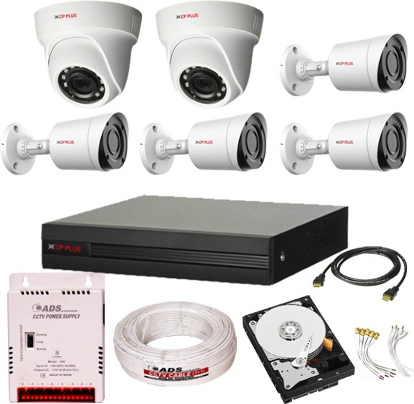 CP PLUS Cp Plus Full HD 8Ch DVR 4 Bullet Camera AND 2 DOME CAMERA 2.4 MegaPixel Nightvision Seagate WD AND DAICHI Hard Drive 1TB ADS CCTV CABLE