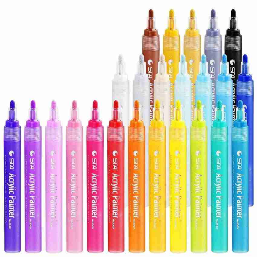 Miss Royale 24 Colors Acrylic Marker Pens, Dual Tip Paint  Markers For Canvas, Stone, Glass - Dot Marker