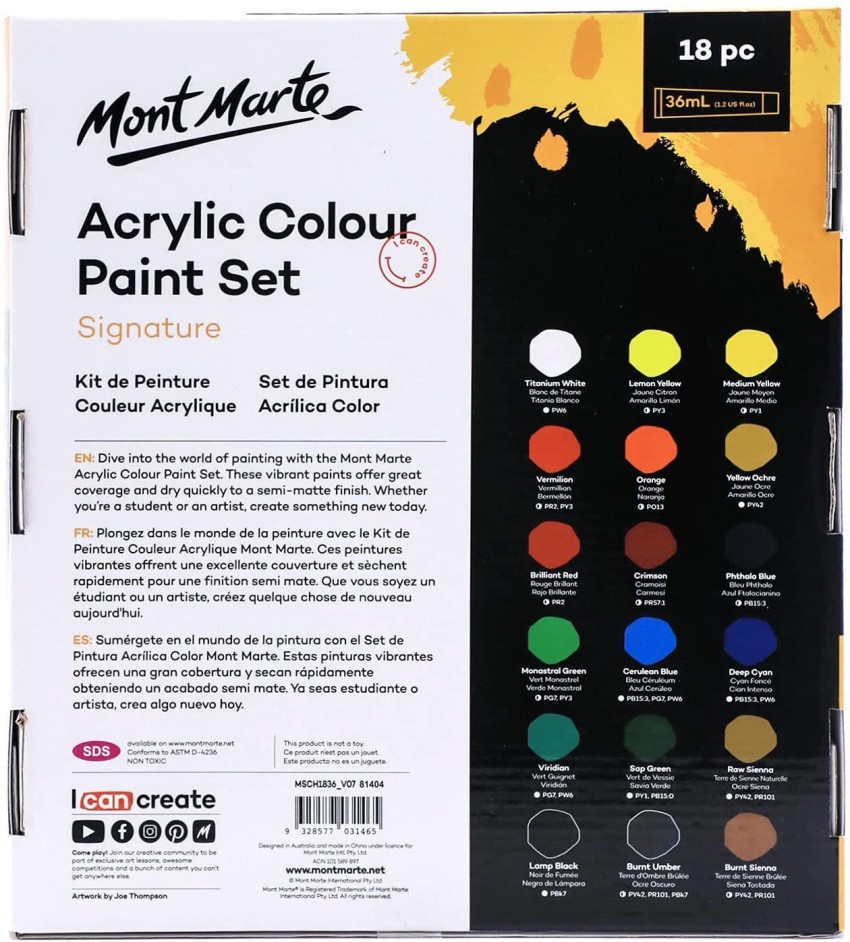 Levin Acrylic Paint Set 48 Colors 36ml, Suitable for Canvas,  Wood, MDF, Leather, Air-Dried Clay, Plaster, Cardboard, Paper and Crafts 