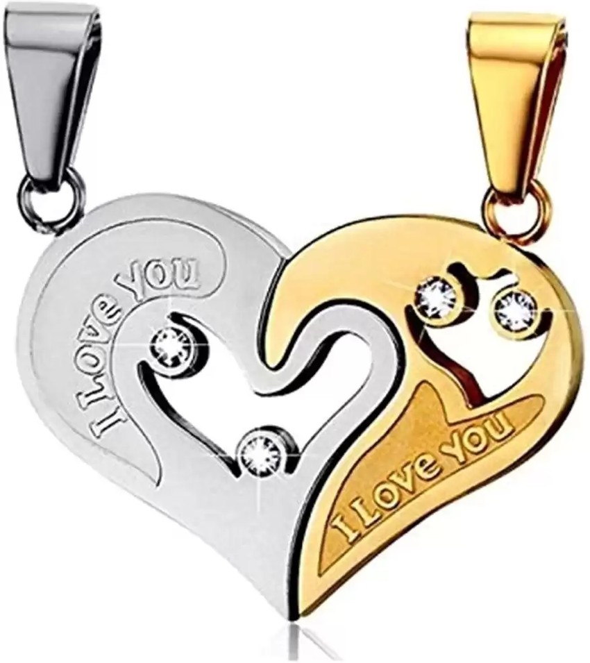 Valentine Special Gifts His and Hers Lover Couple Love Heart 2 Piece  Joining Couple Pendants Necklace