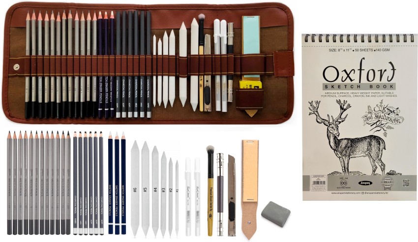 29 Pieces Professional Sketching & Drawing Art Tool Kit with Graphite  Pencils, Charcoal Pencils, Paper Erasable Pen, Craft Knife-Lightwish  (Without Sketchbook, with Canvas Rolling Pouch）