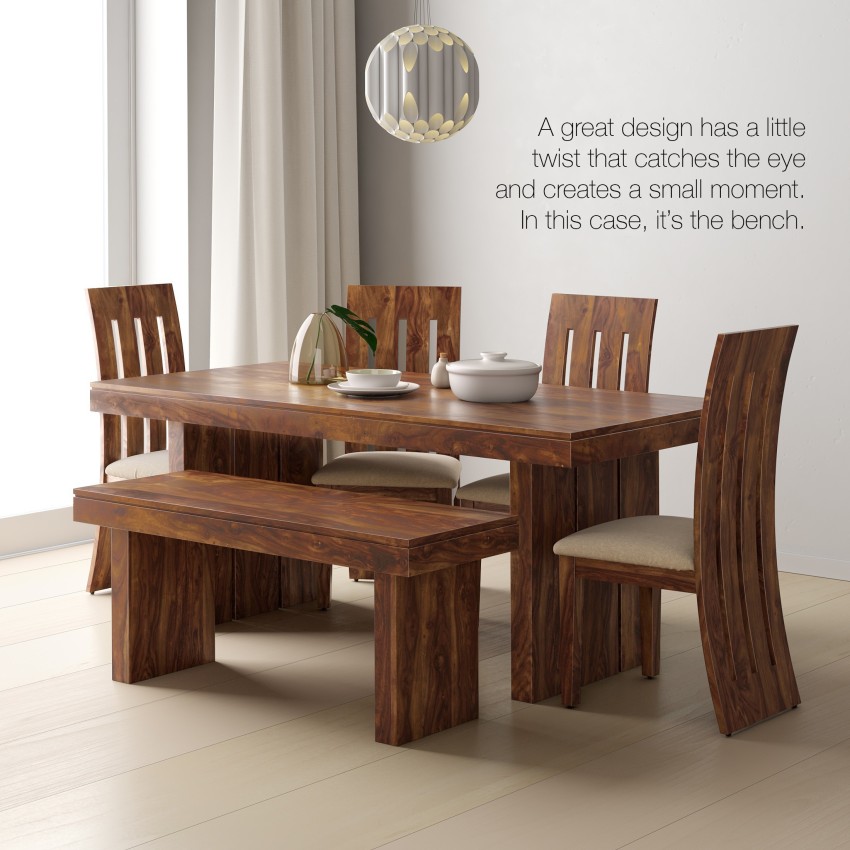 Flipkart Perfect Homes PureWood Sheesham 6 Seater Dining Set with Bench