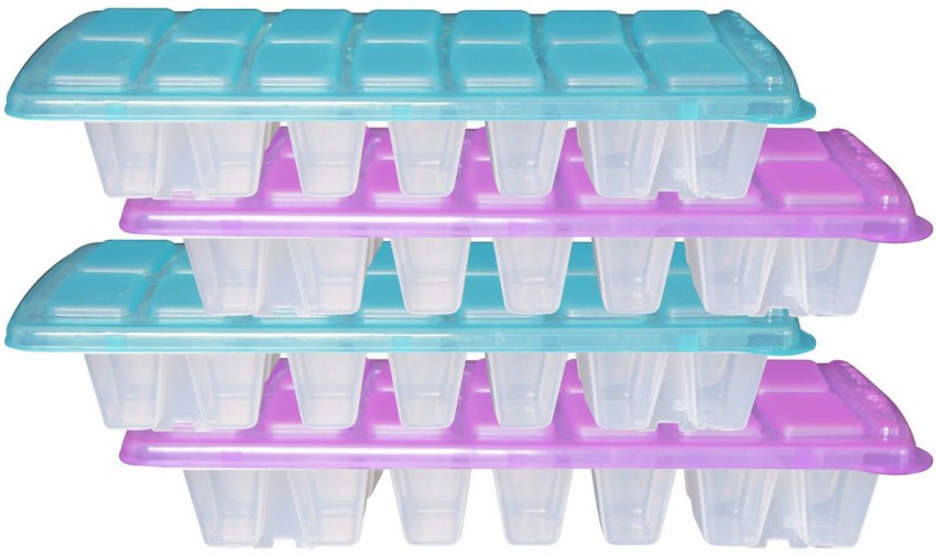 Ice Cube Tray with Lid and Bin for Freezer, 2 Pack, 64 Pcs Ice Cube Mold  (Purple)