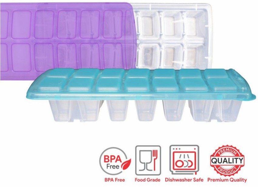 Ice Cube Tray with Lid and Bin for Freezer, 2 Pack, 64 Pcs Ice Cube Mold  (Purple)