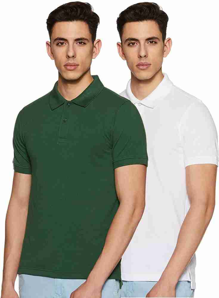 Lv Creation Solid Men Polo Neck Green T-shirt